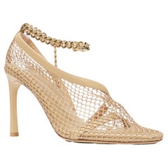 BOTTEGA VENETA Runway Daniel Lee beige fishnet gold ankle chain high heel EU39.5