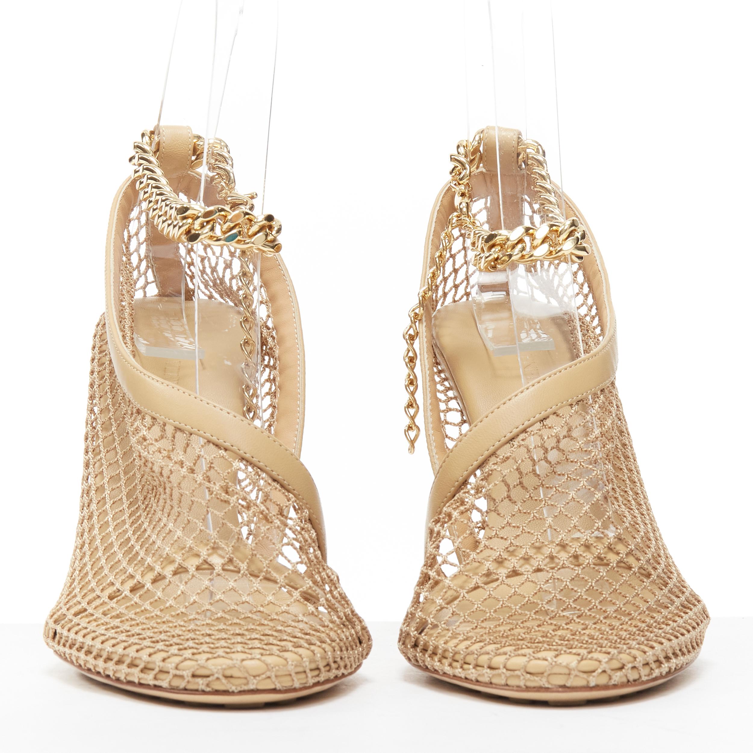 Beige BOTTEGA VENETA Runway Daniel Lee beige fishnet gold ankle chain high heel EU39.5 For Sale