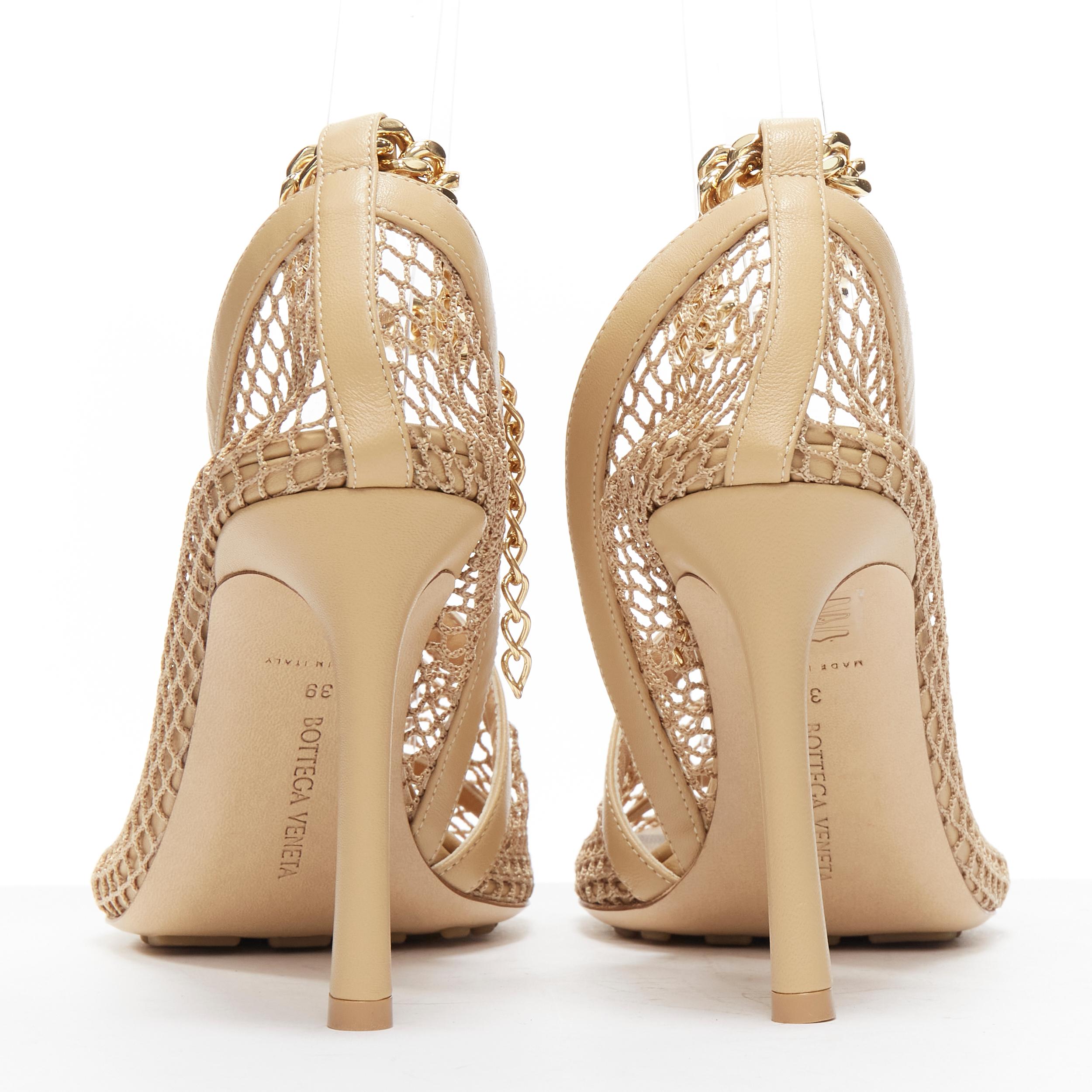 Women's BOTTEGA VENETA Runway Daniel Lee beige fishnet gold ankle chain high heel EU39.5 For Sale