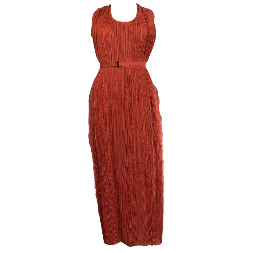 BOTTEGA VENETA poliéster óxido PLISADO PIEL BELTE MAXI Vestido 36 XXS en venta