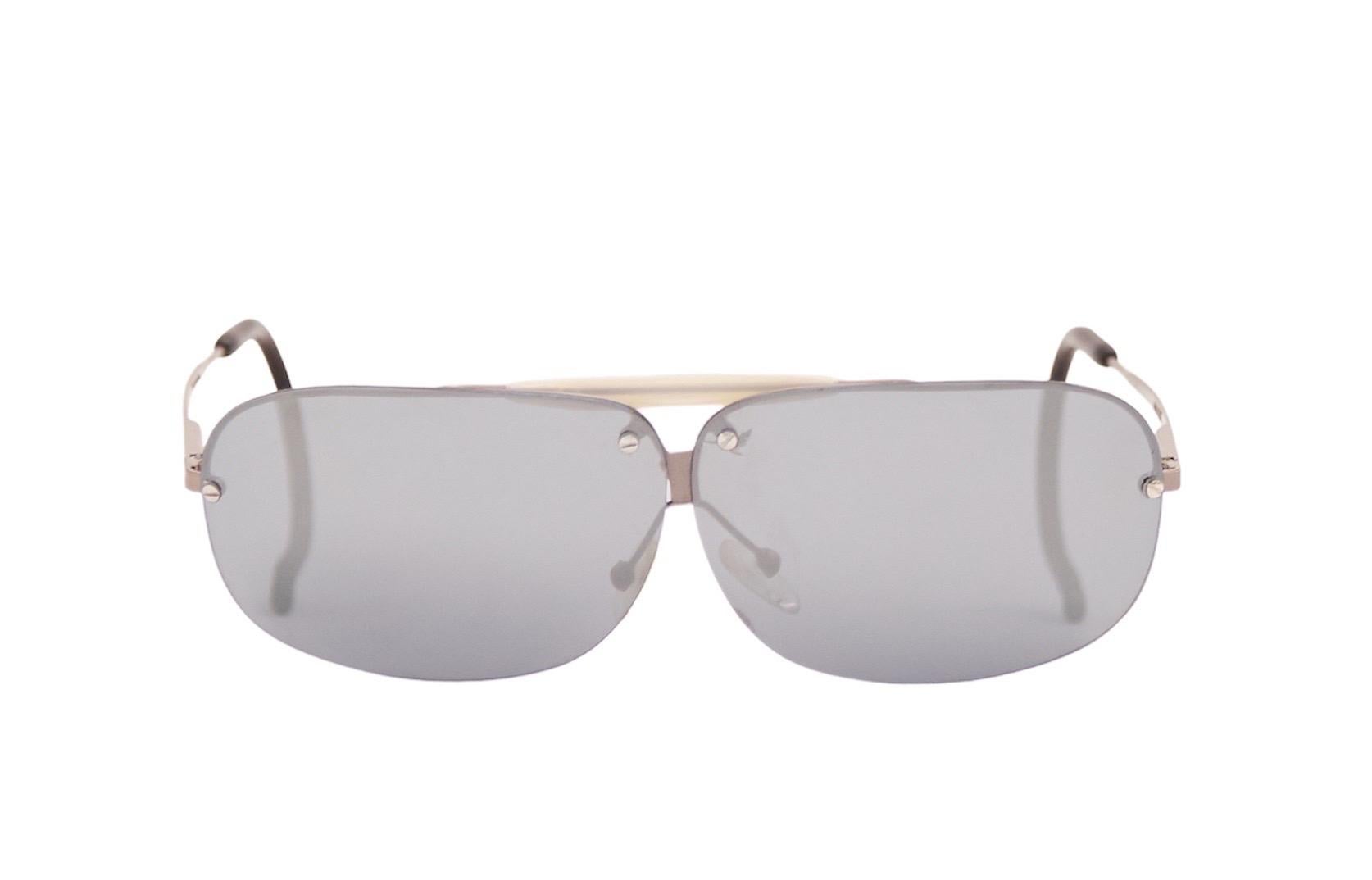 Bottega Veneta S/S 1999 silver aviator mirror sunglasses For Sale