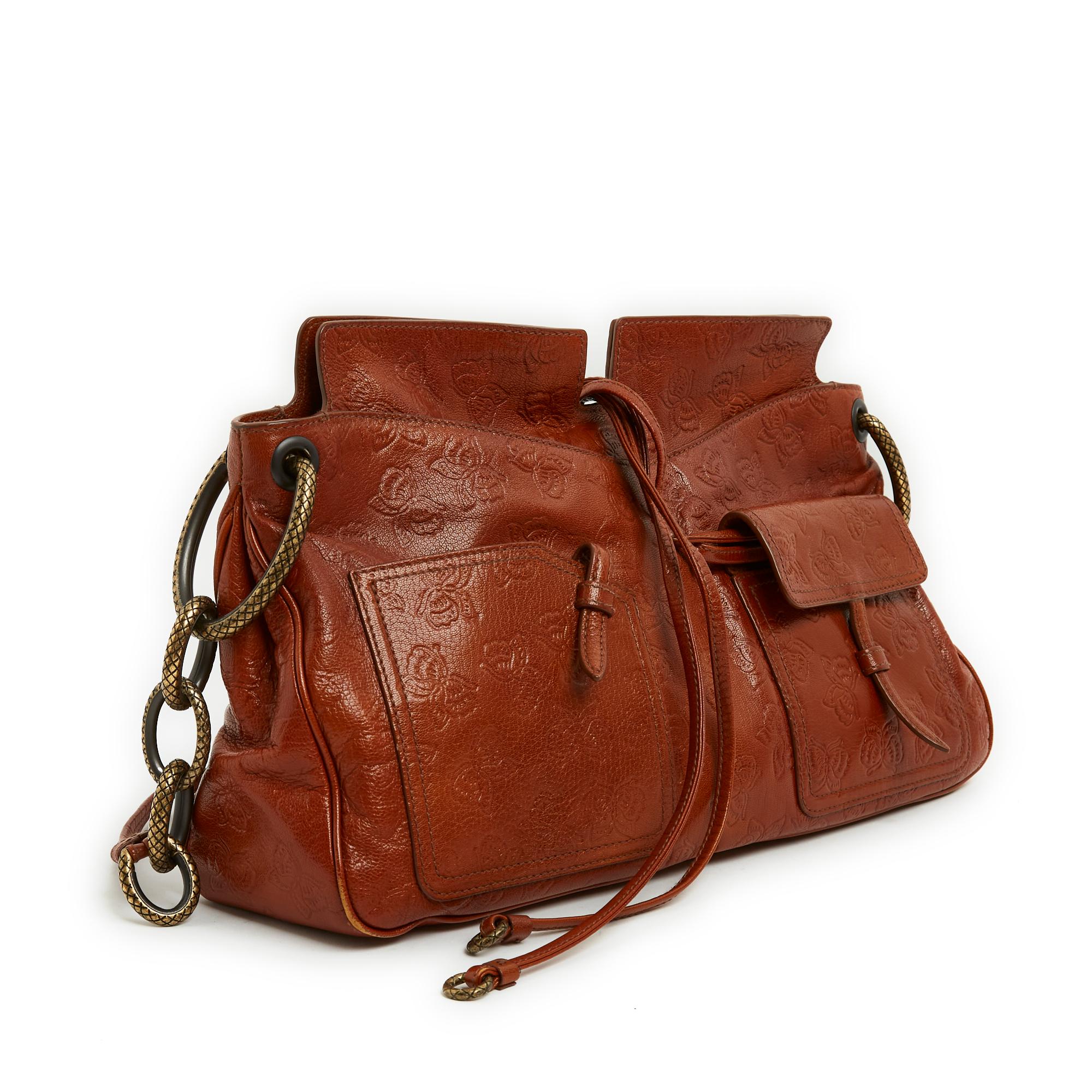 Bottega Veneta Sac 2017 Brown Printed Leather Shoulder Bag In Excellent Condition For Sale In PARIS, FR
