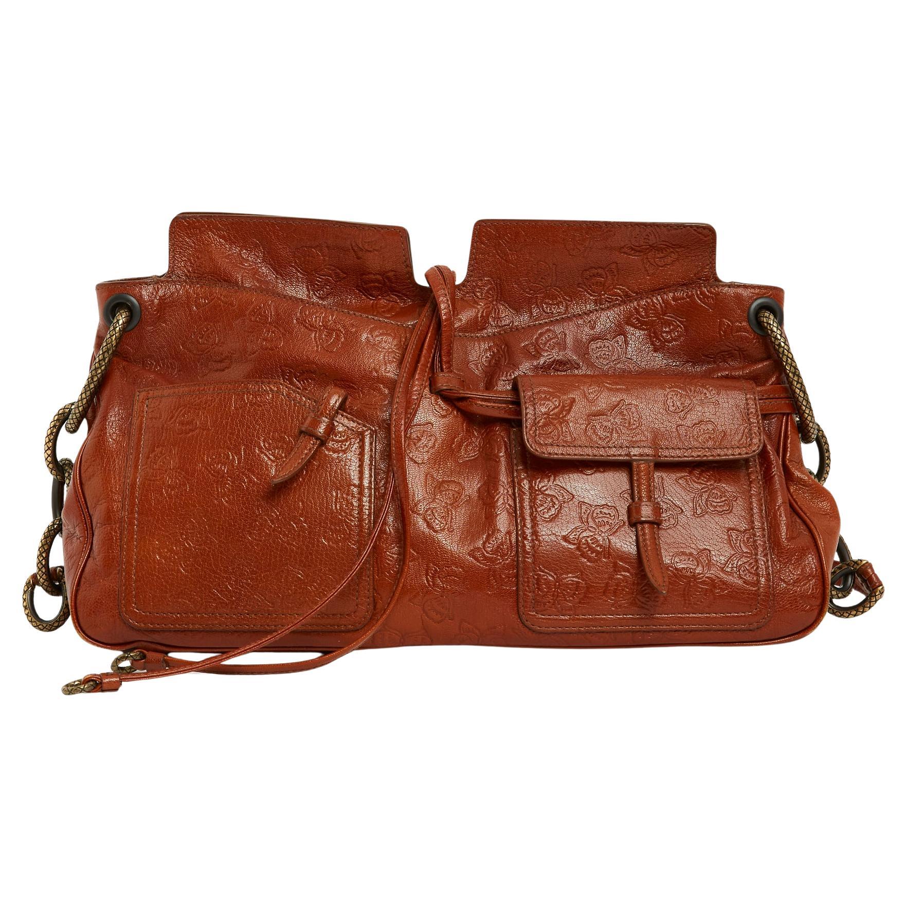 Bottega Veneta Sac 2017 Brown Printed Leather Shoulder Bag For Sale