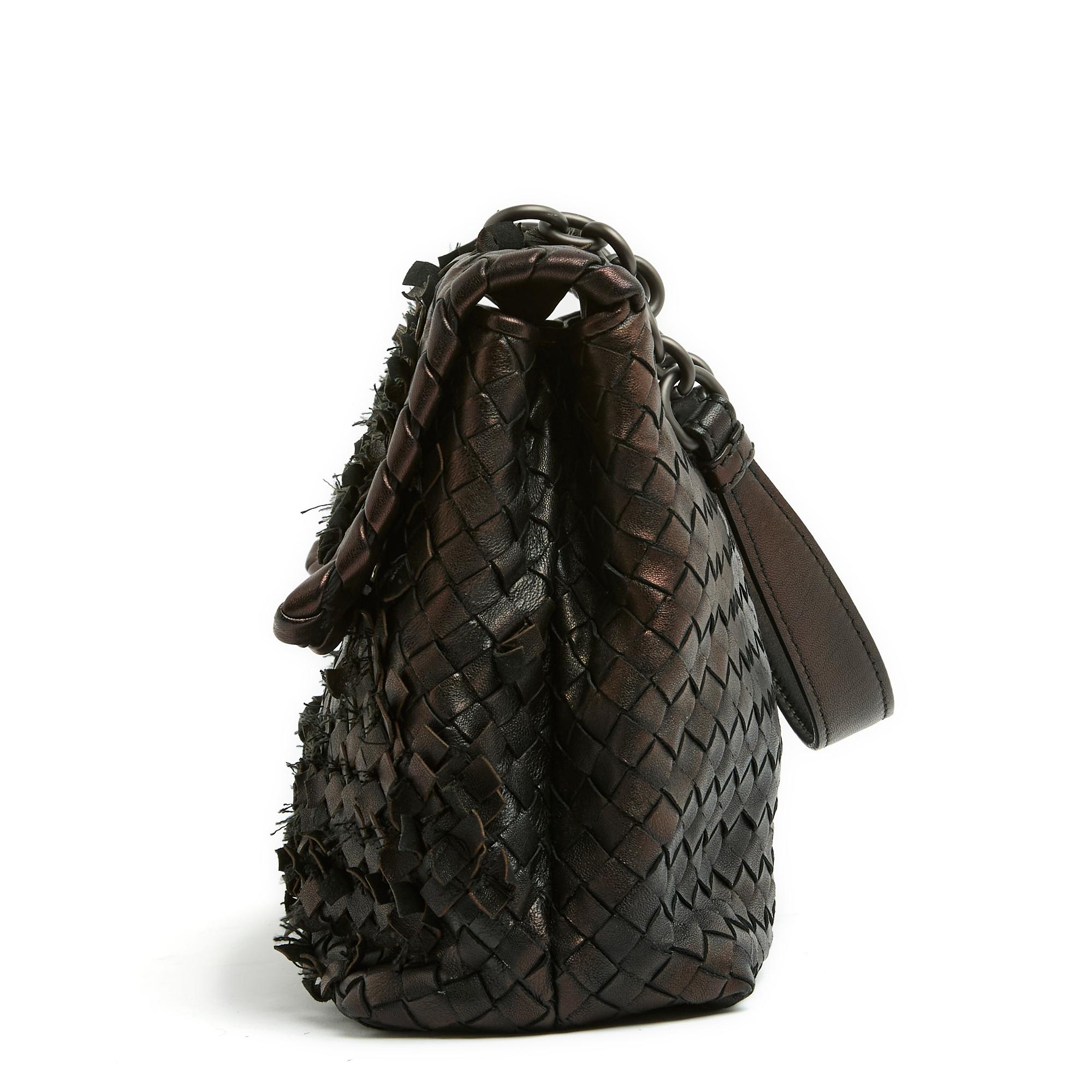 Bottega Veneta Sac Olimpia GM Intrecciato Brown bronze Leather Bag In Excellent Condition For Sale In PARIS, FR