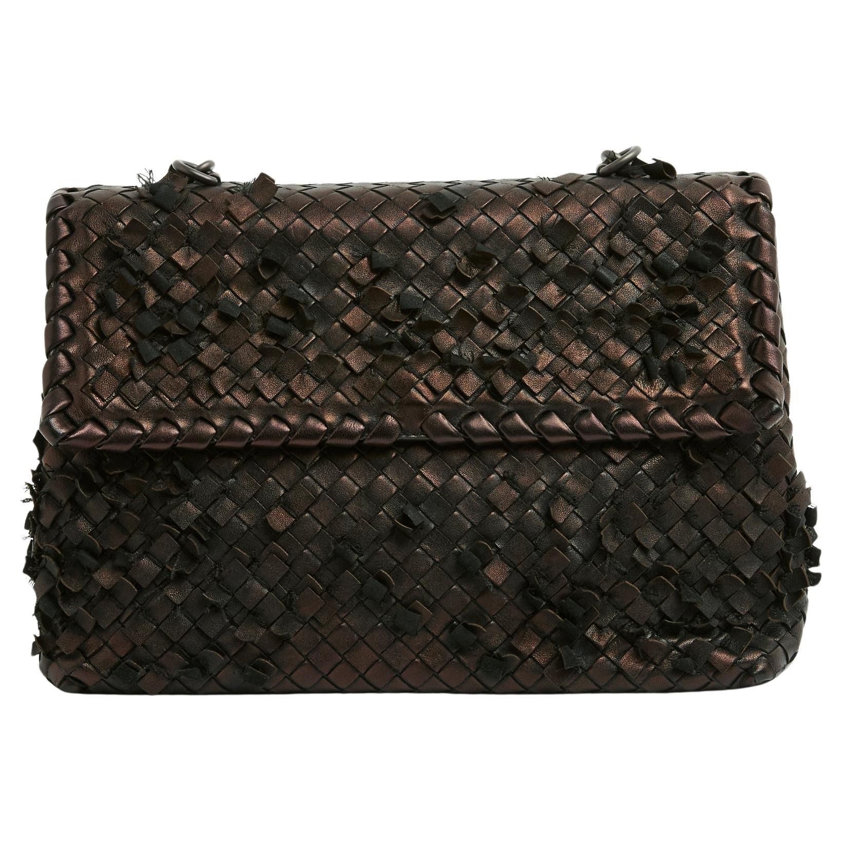 Bottega Veneta Sac Olimpia GM Intrecciato Brown bronze Leather Bag For Sale