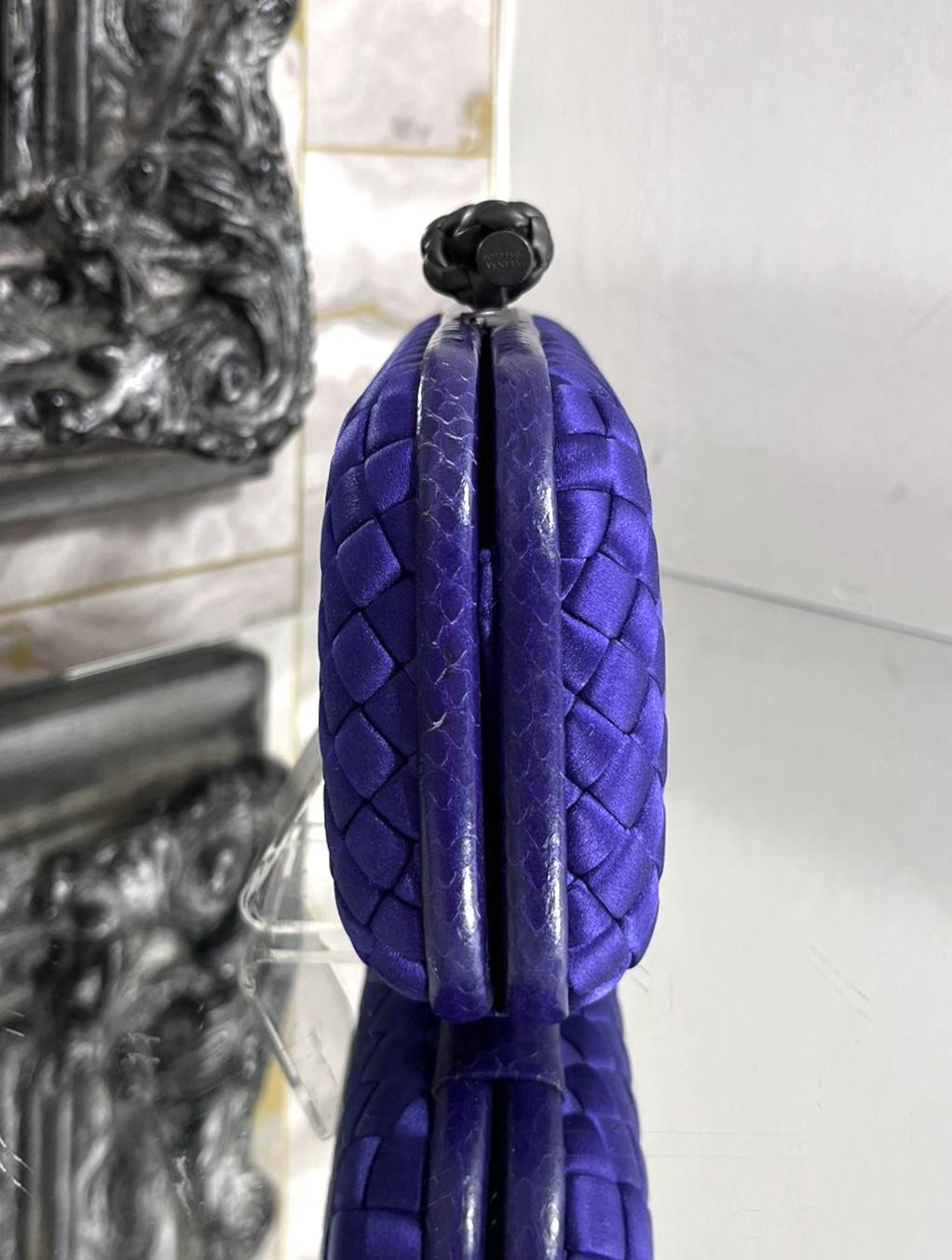Bottega Veneta Satin & Snakeskin Trim Top Knot Clutch Bag In Excellent Condition In London, GB