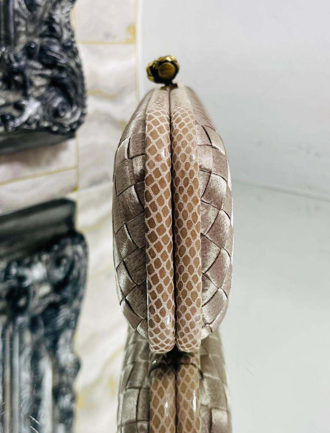 Bottega Veneta Satin & Snakeskin Trim Top Knot Clutch Bag In Excellent Condition In London, GB