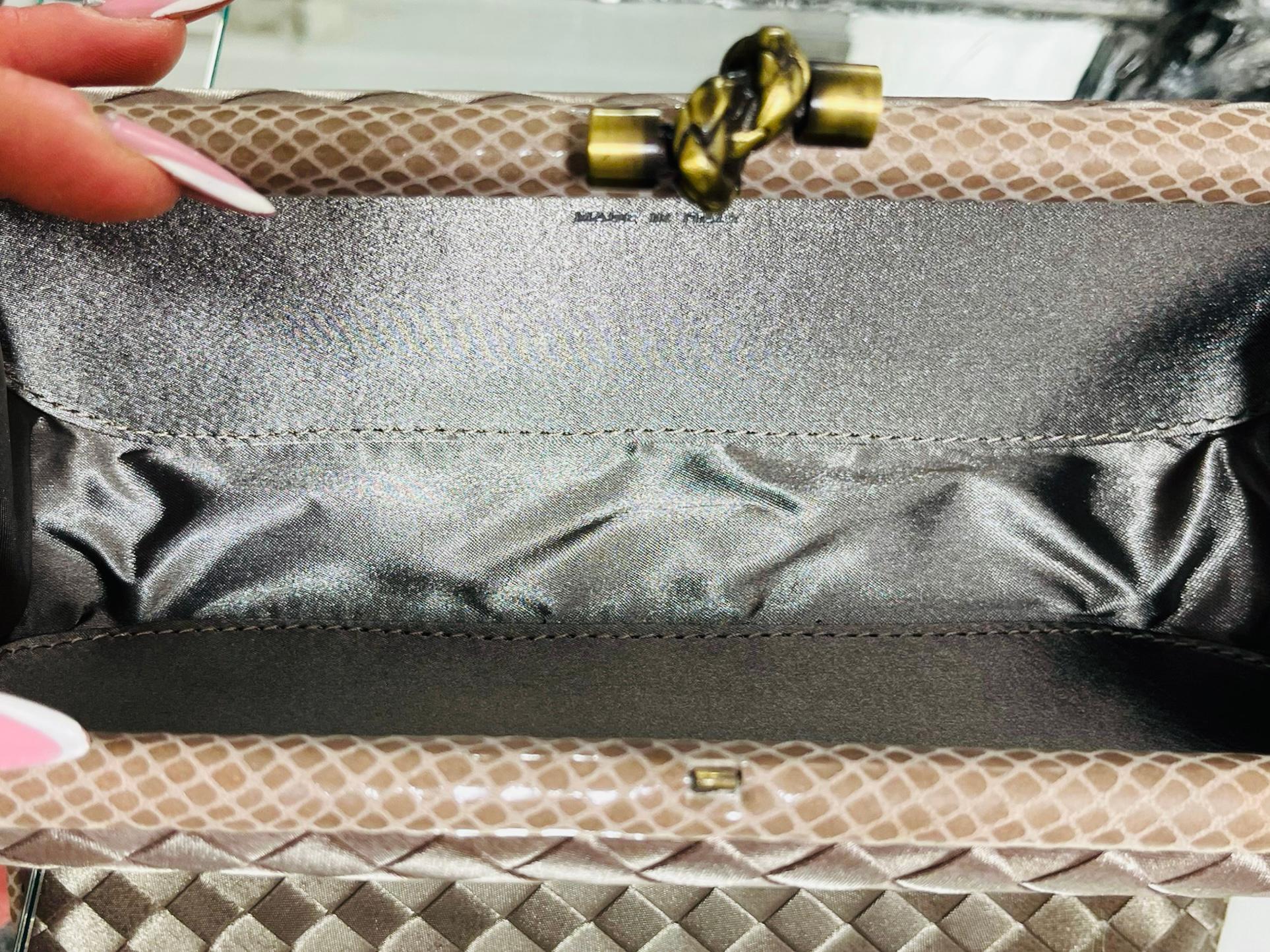 Bottega Veneta Satin & Snakeskin Trim Top Knot Clutch Bag 3