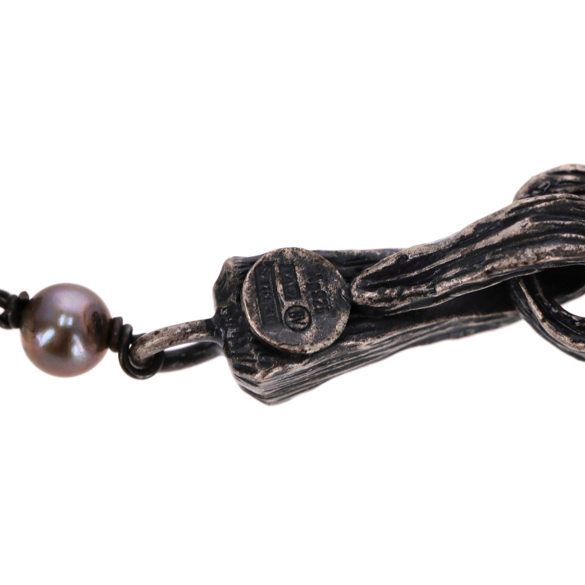 Bottega Veneta Scarab Necklace With Fresh Water Pearls, Oxidized Sterling Silver For Sale 5