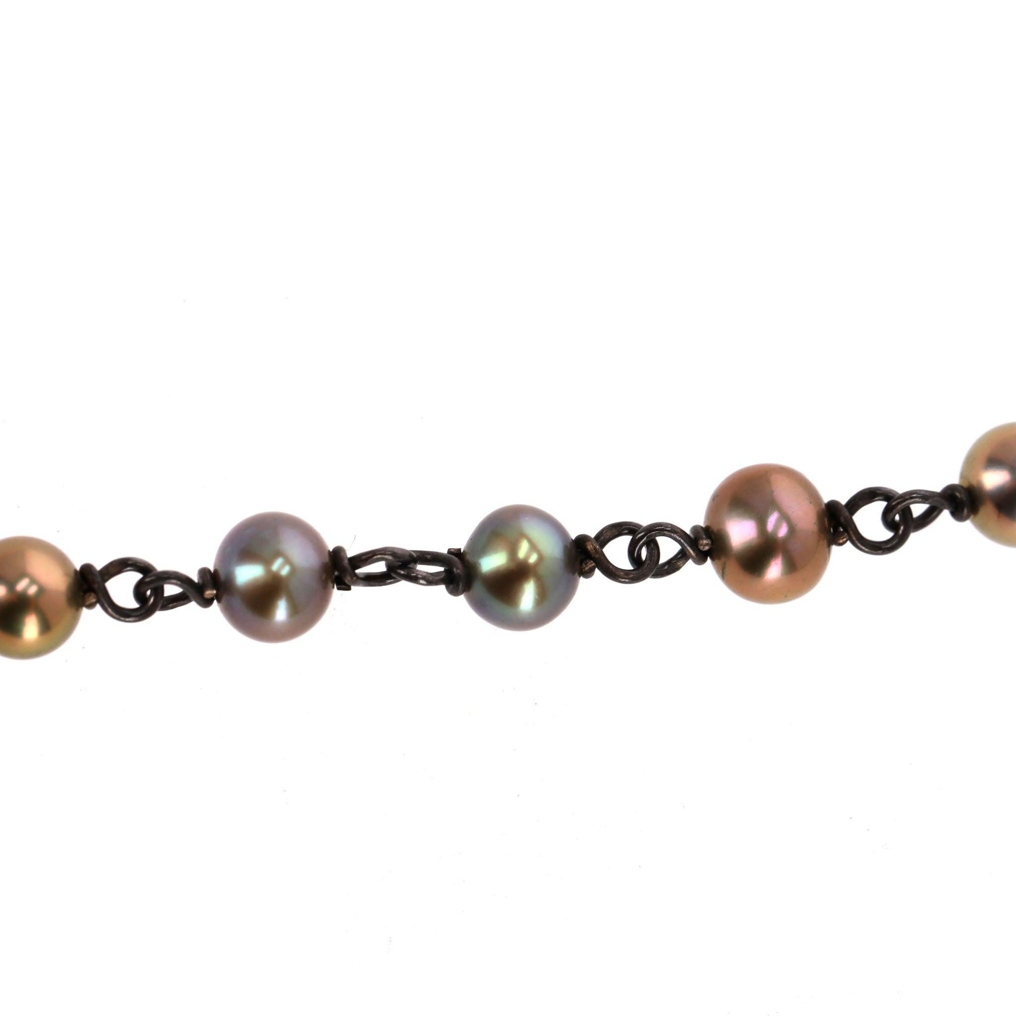 Bottega Veneta Scarab Necklace With Fresh Water Pearls, Oxidized Sterling Silver For Sale 3