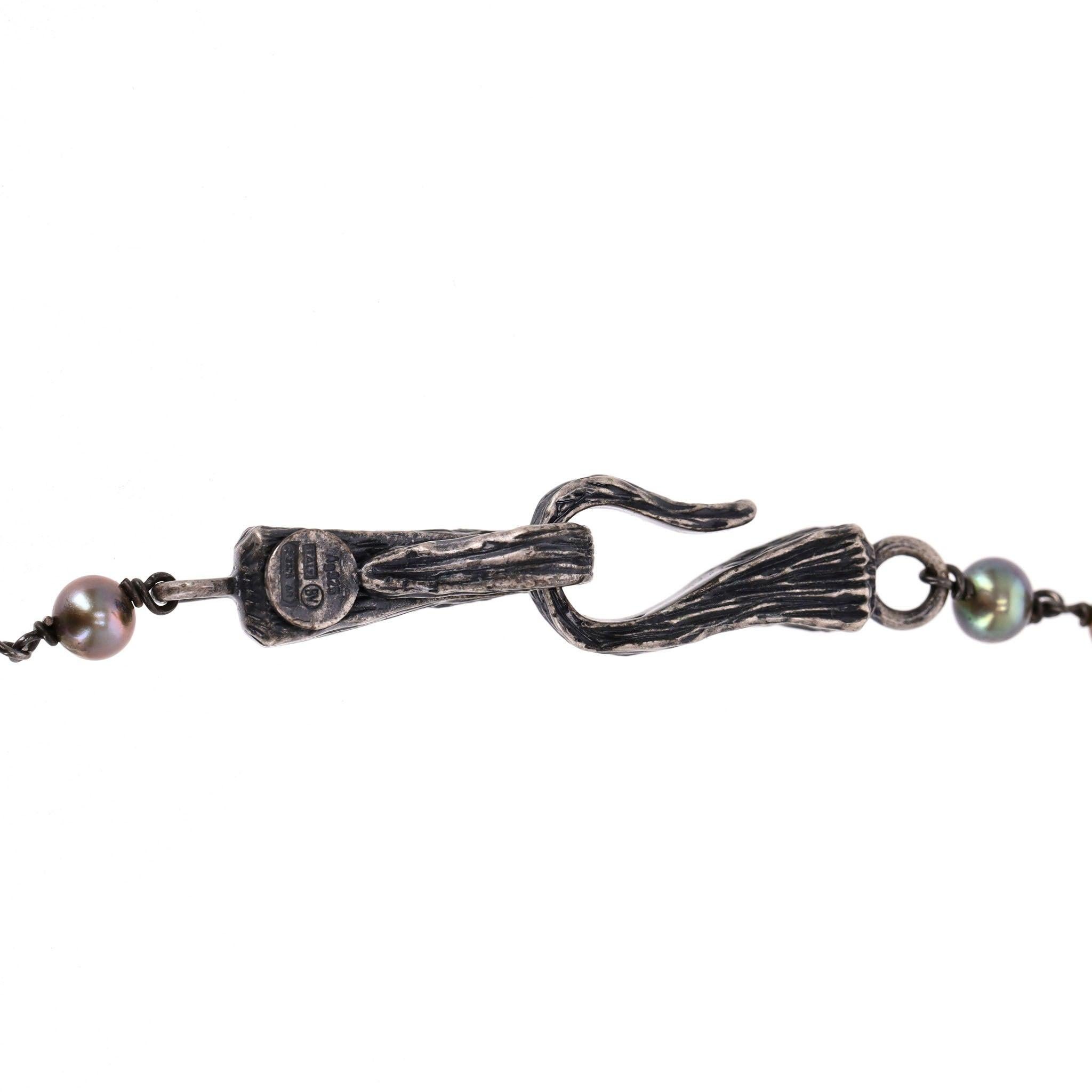 Bottega Veneta Scarab Necklace With Fresh Water Pearls, Oxidized Sterling Silver For Sale 4
