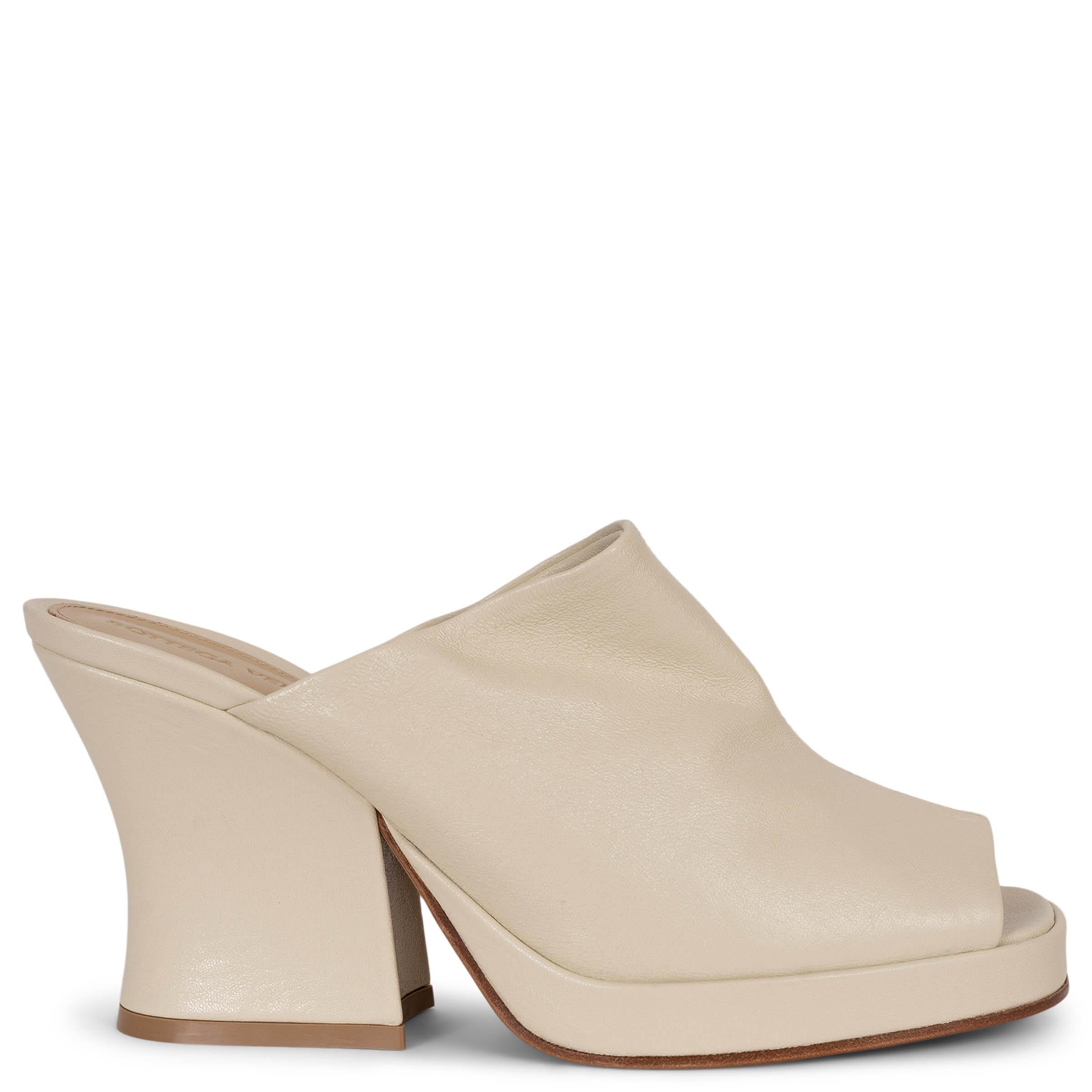 BOTTEGA VENETA Sea Salt cream leather 2021 STACK WEDGE MULE Sandals Shoes 38.5 For Sale