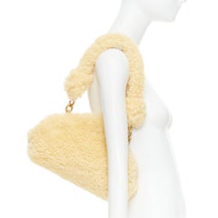 BOTTEGA VENETA Sherpa Teddy Gold shearling fur chain underarm shoulder bag