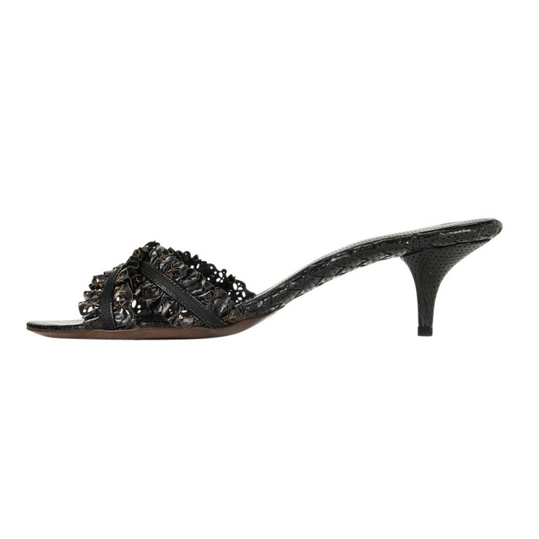 Bottega Veneta Shoe Ruffled Perforated Leather Black Mule 38.5 / 8.5 at ...