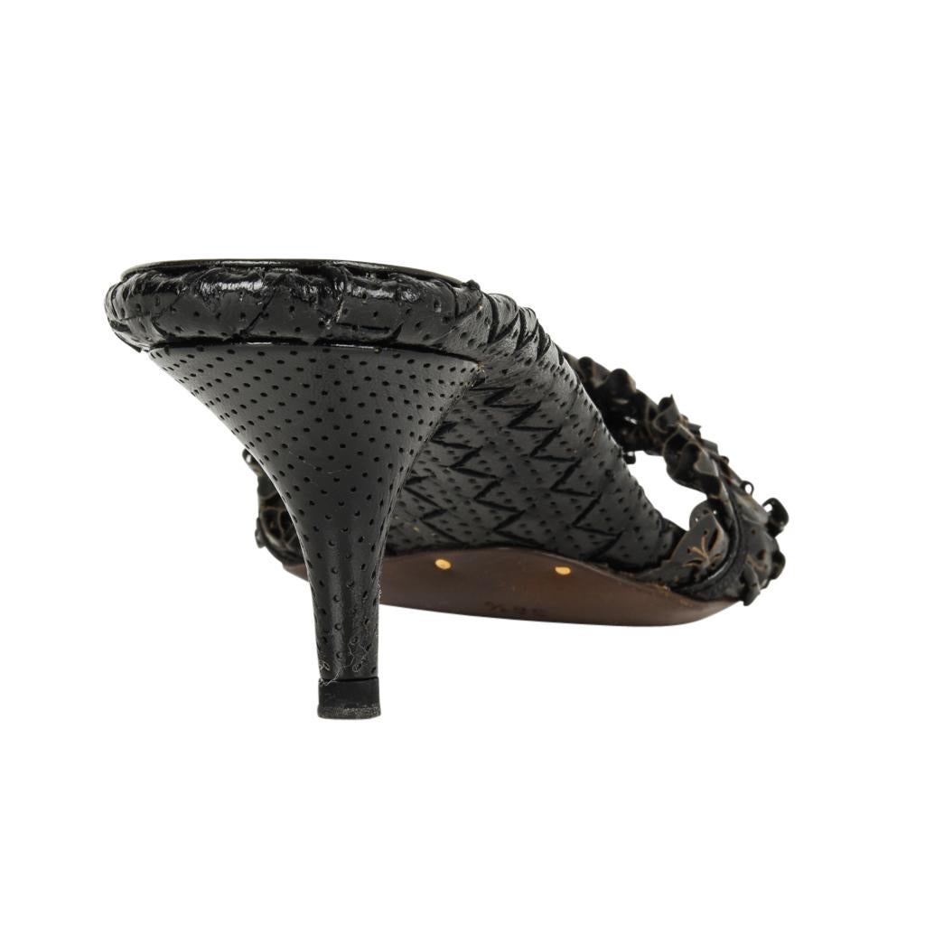Bottega Veneta Shoe Ruffled Perforated Leather Black Mule 38.5 / 8.5 2