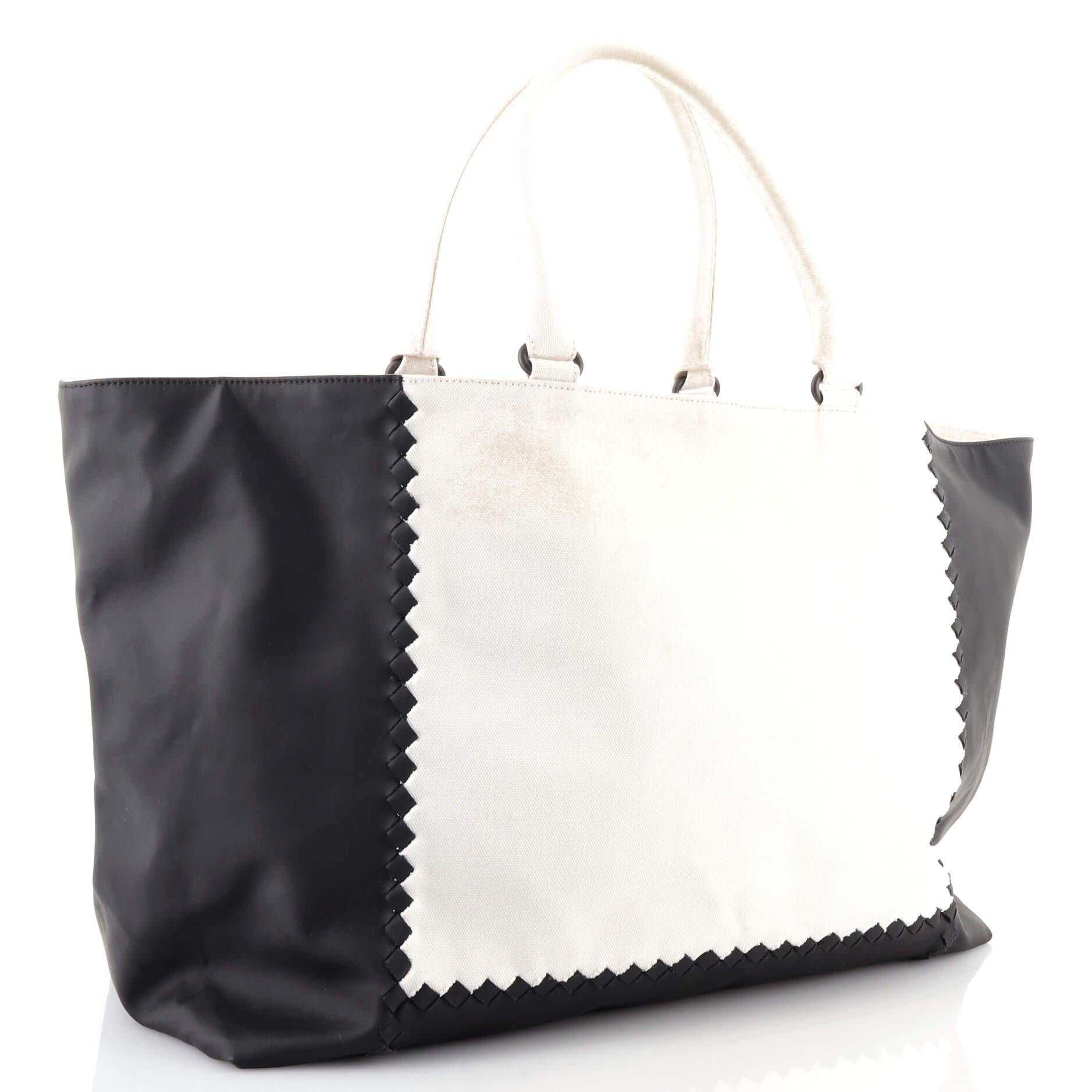 Gray Bottega Veneta Shopper Tote Canvas and Coated Canvas with Intrecciato Detail