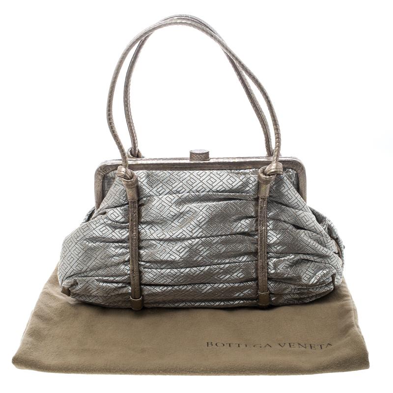 Bottega Veneta Silver/Bronze Metallic Fabric Satchel 7