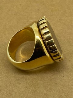 Bottega Veneta Silver-Gilt Black Enamel Signet Unisex Ring, Made in Italy.