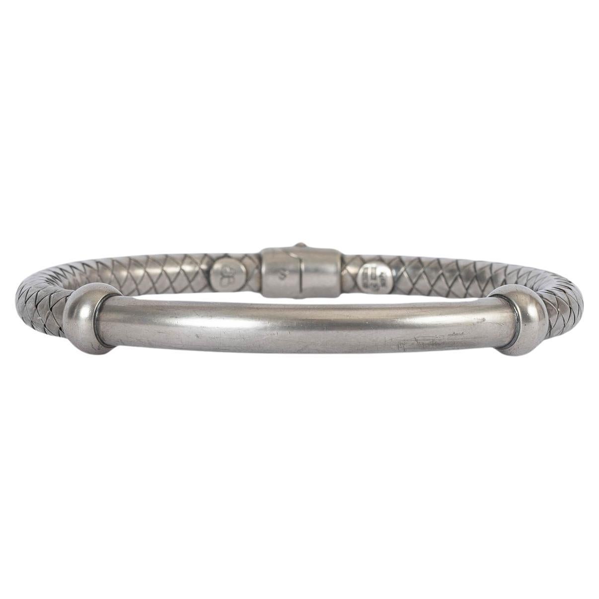 BOTTEGA VENETA silver INTRECCIATO DETAILED STERLING Bangle Bracelet For Sale
