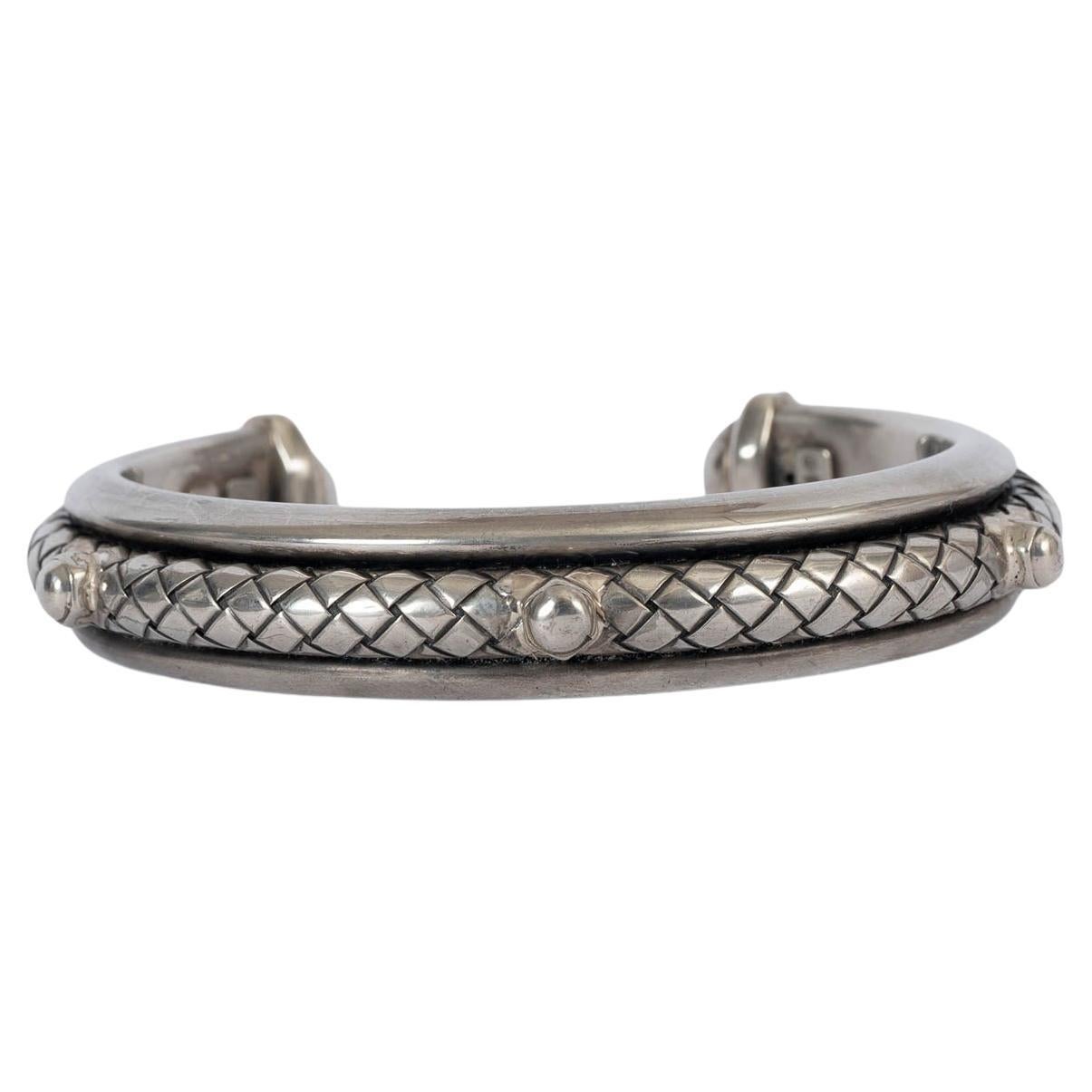 BOTTEGA VENETA silver INTRECCIATO STERLING Cuff Bracelet For Sale