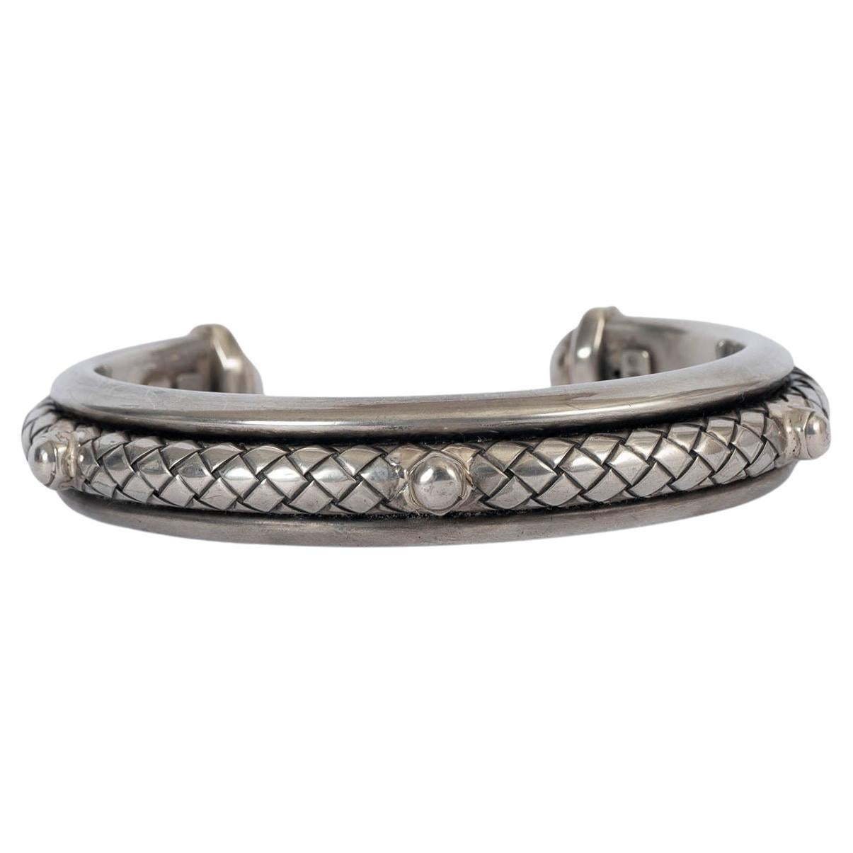 BOTTEGA VENETA silver INTRECCIATO STERLING Cuff Bracelet