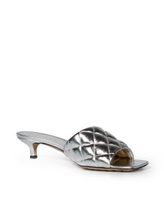 Bottega Veneta Silver Leather Padded Kitten Heel Mules Size IT 39.5