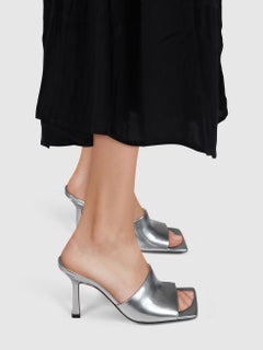 Bottega Veneta Silver Leather Stretch Heel Mules Size IT 36