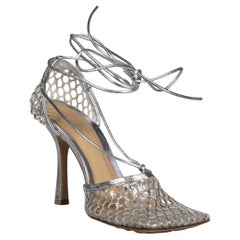 Bottega Veneta Silver Mesh Stretch Sandals Size IT 38