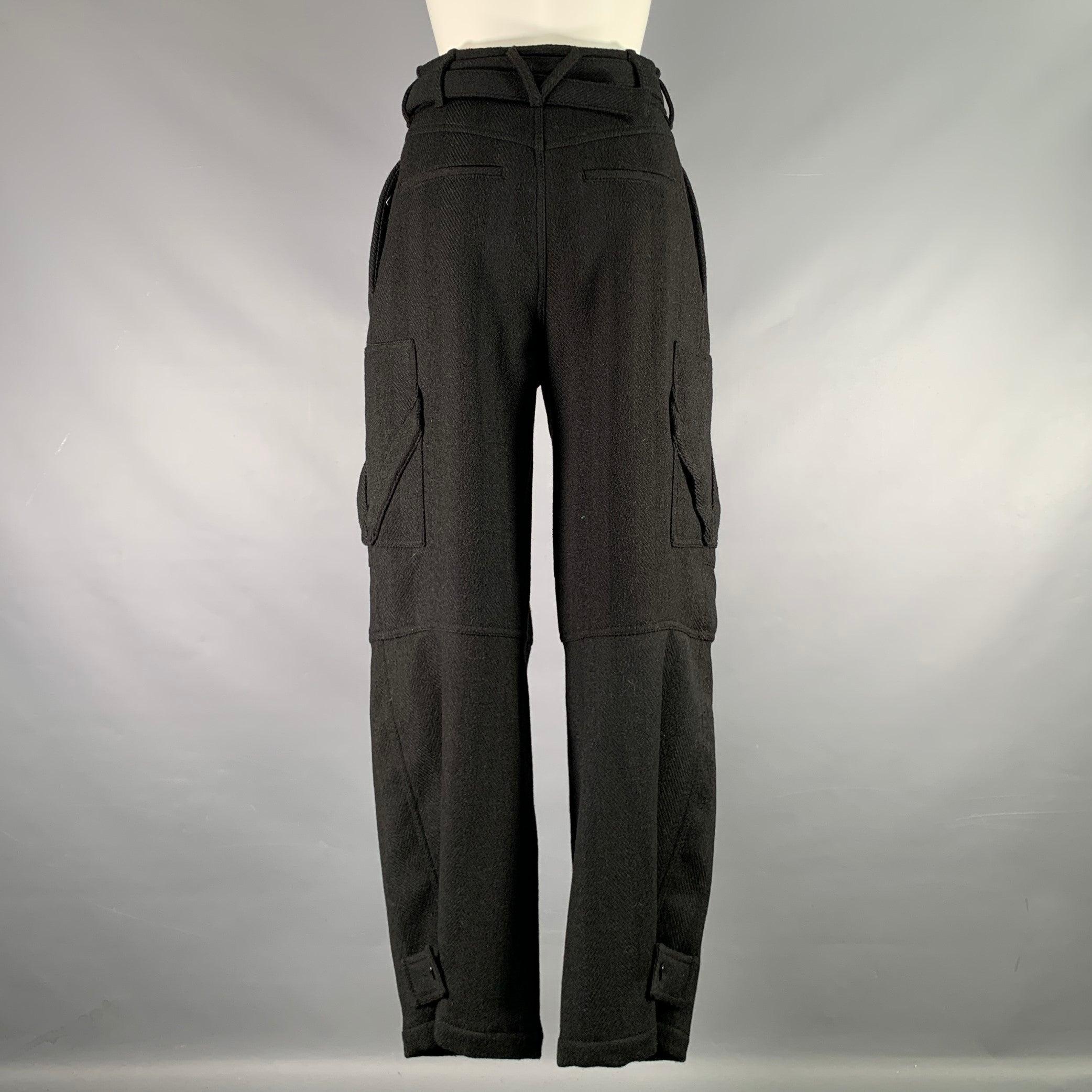 Women's BOTTEGA VENETA Size 0 Black Lambswool blend Herringbone Cargo Casual Pants For Sale