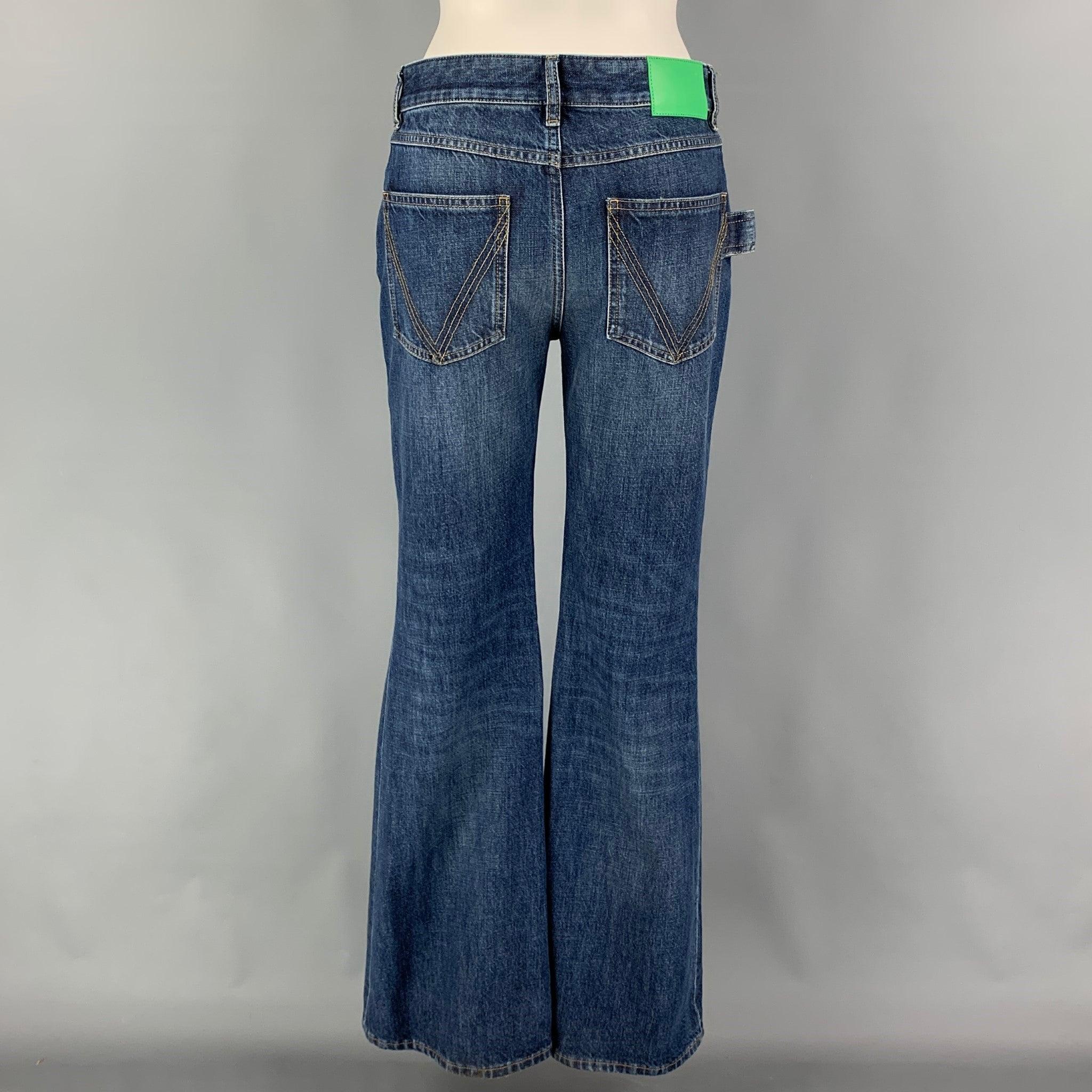 BOTTEGA VENETA Size 0 Blue Cotton Bell Bottom Jeans In Good Condition For Sale In San Francisco, CA