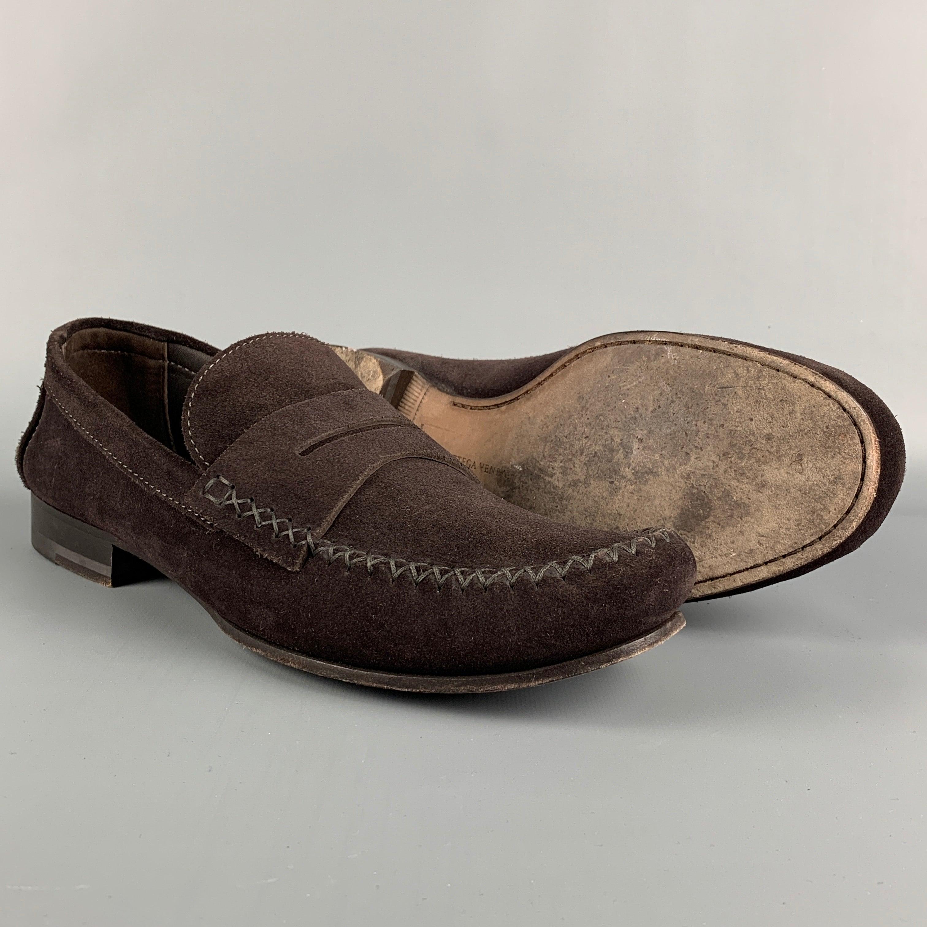 BOTTEGA VENETA Size 10 Brown Suede Penny Loafers In Good Condition For Sale In San Francisco, CA