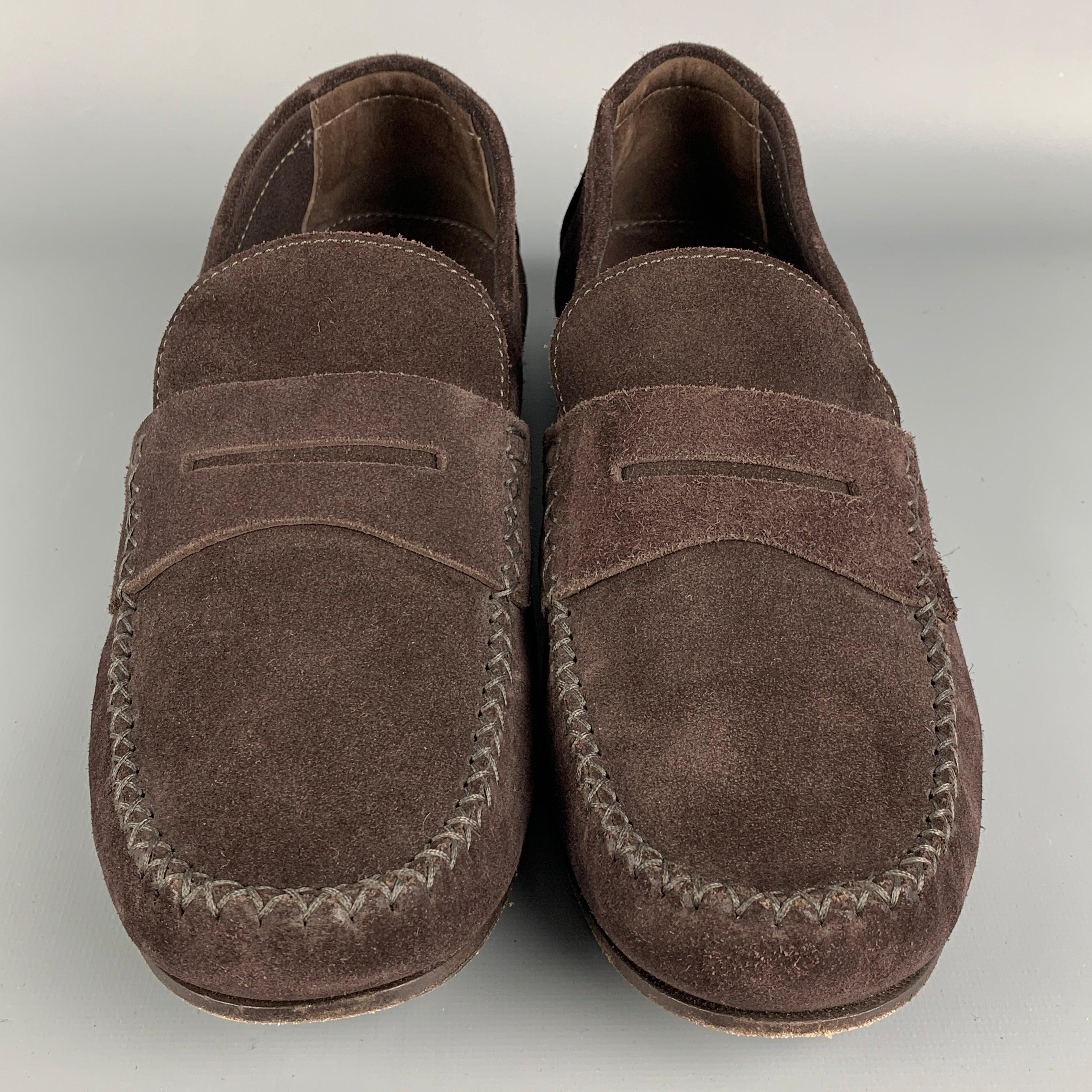 BOTTEGA VENETA Size 10 Brown Suede Penny Loafers In Good Condition In San Francisco, CA