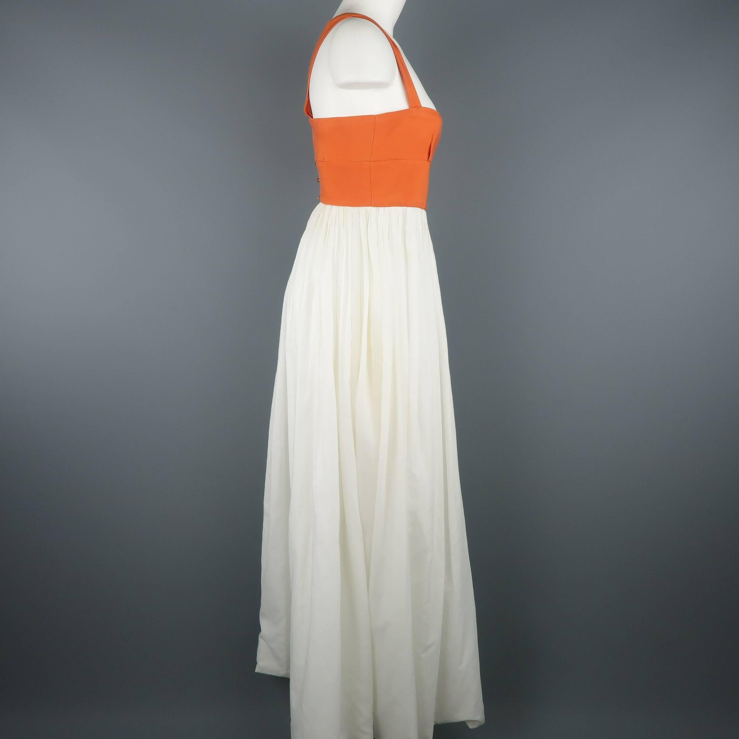 BOTTEGA VENETA Size 10 Off White Cotton Orange Bustier Top Maxi Dress In Good Condition In San Francisco, CA