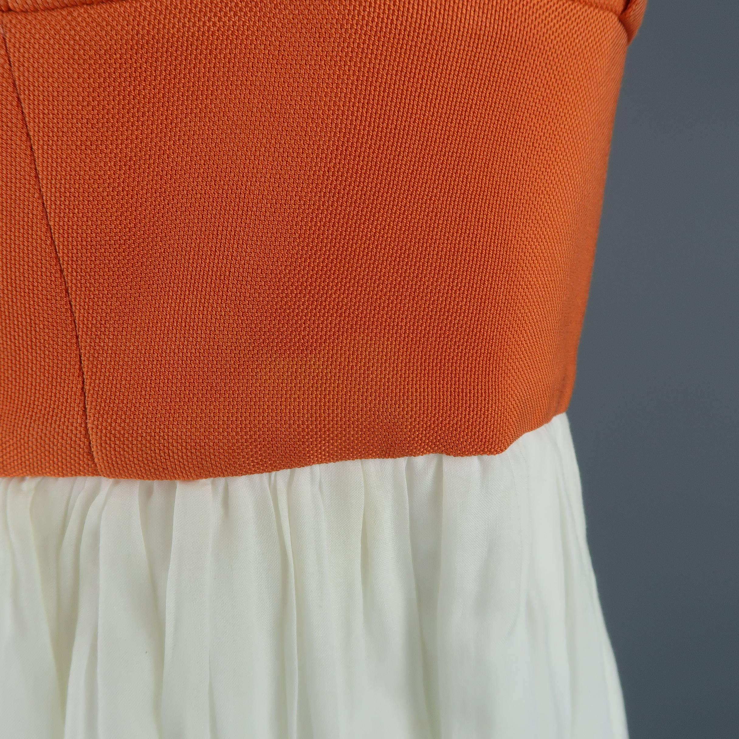 Women's BOTTEGA VENETA Size 10 Off White Cotton Orange Bustier Top Maxi Dress