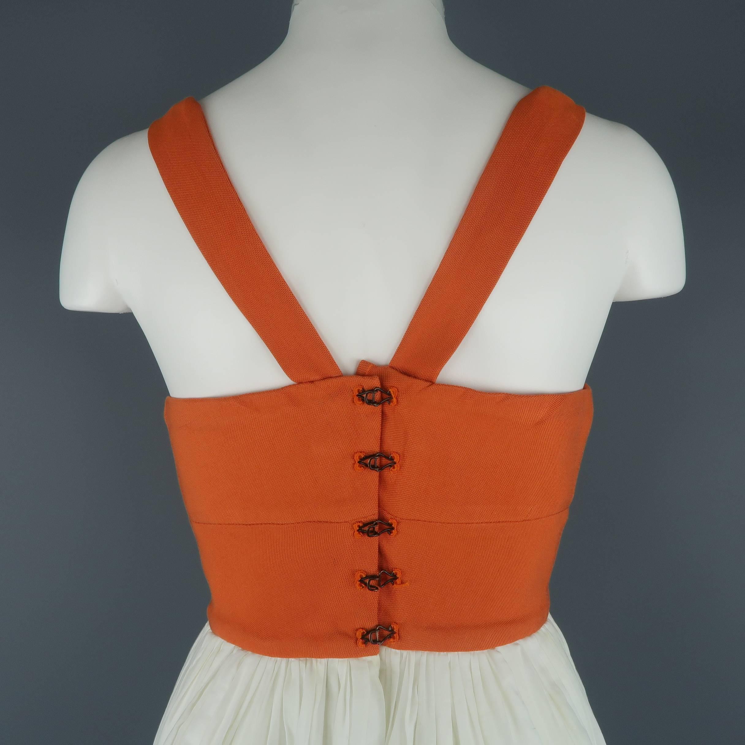 BOTTEGA VENETA Size 10 Off White Cotton Orange Bustier Top Maxi Dress 1