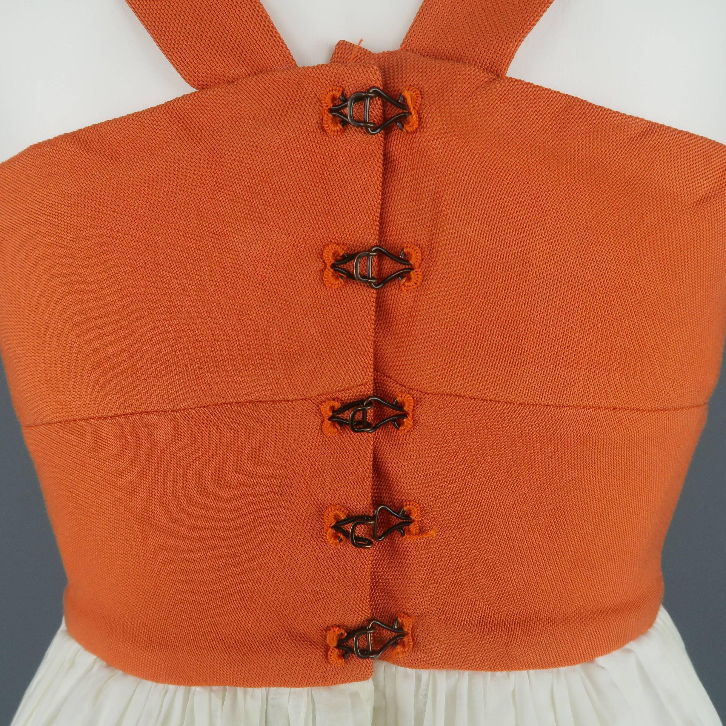 BOTTEGA VENETA Size 10 Off White Cotton Orange Bustier Top Maxi Dress 2