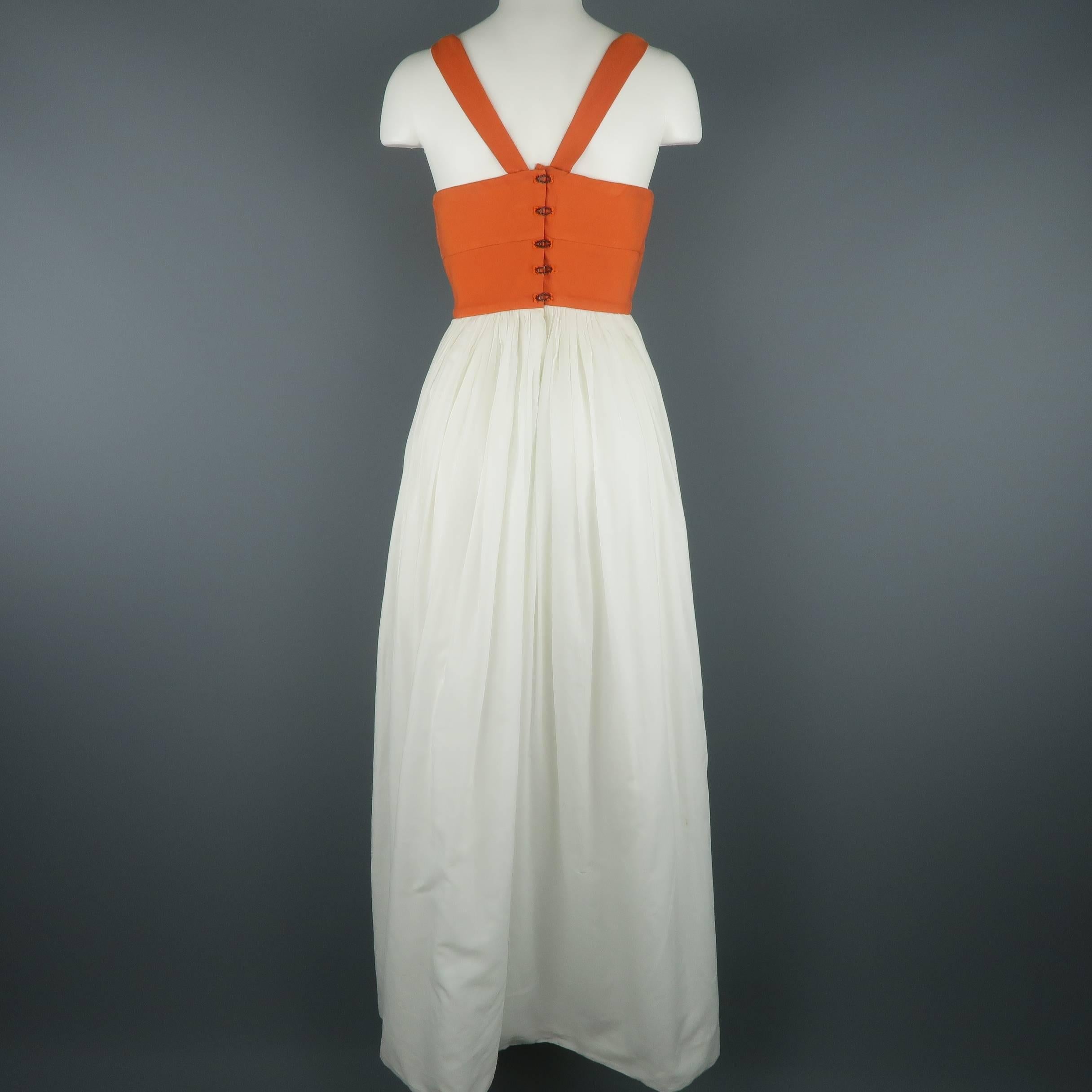 BOTTEGA VENETA Size 10 Off White Cotton Orange Bustier Top Maxi Dress 3