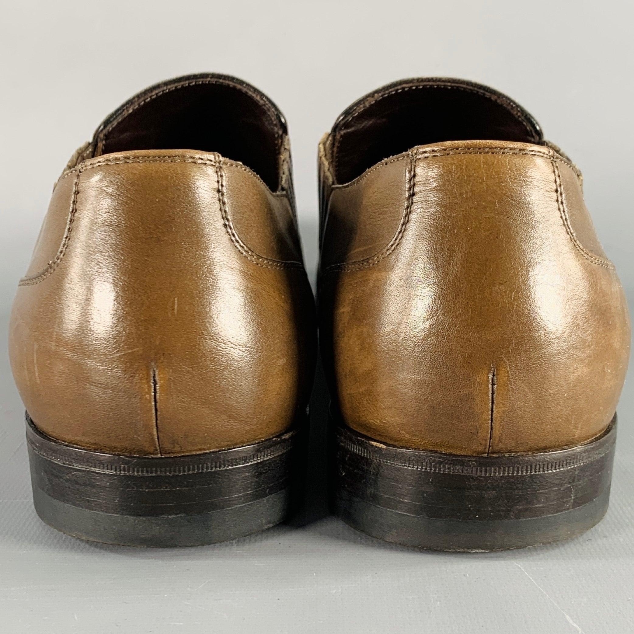 BOTTEGA VENETA Size 11 Brown Perforated Leather Loafers In Good Condition In San Francisco, CA