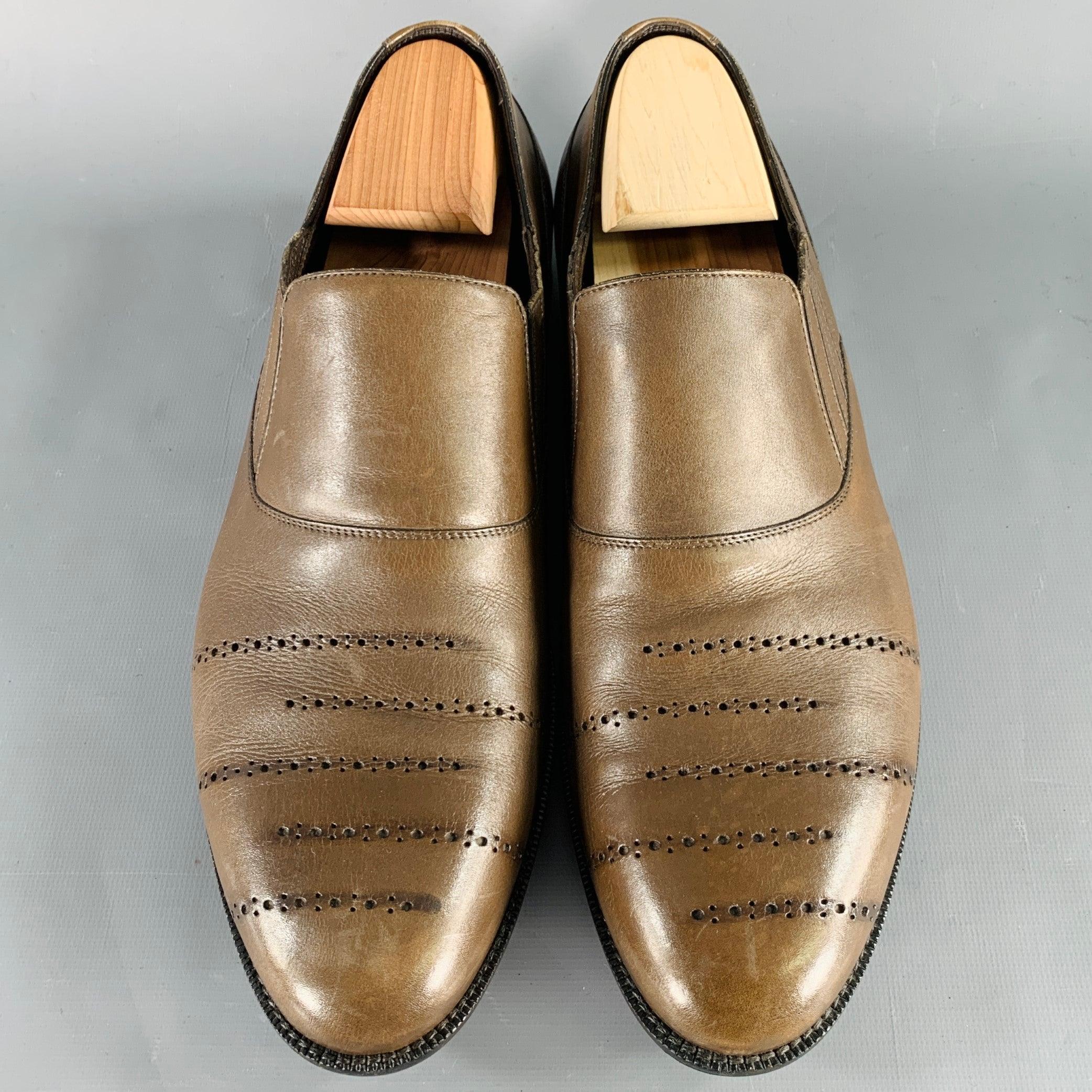 Men's BOTTEGA VENETA Size 11 Brown Perforated Leather Loafers