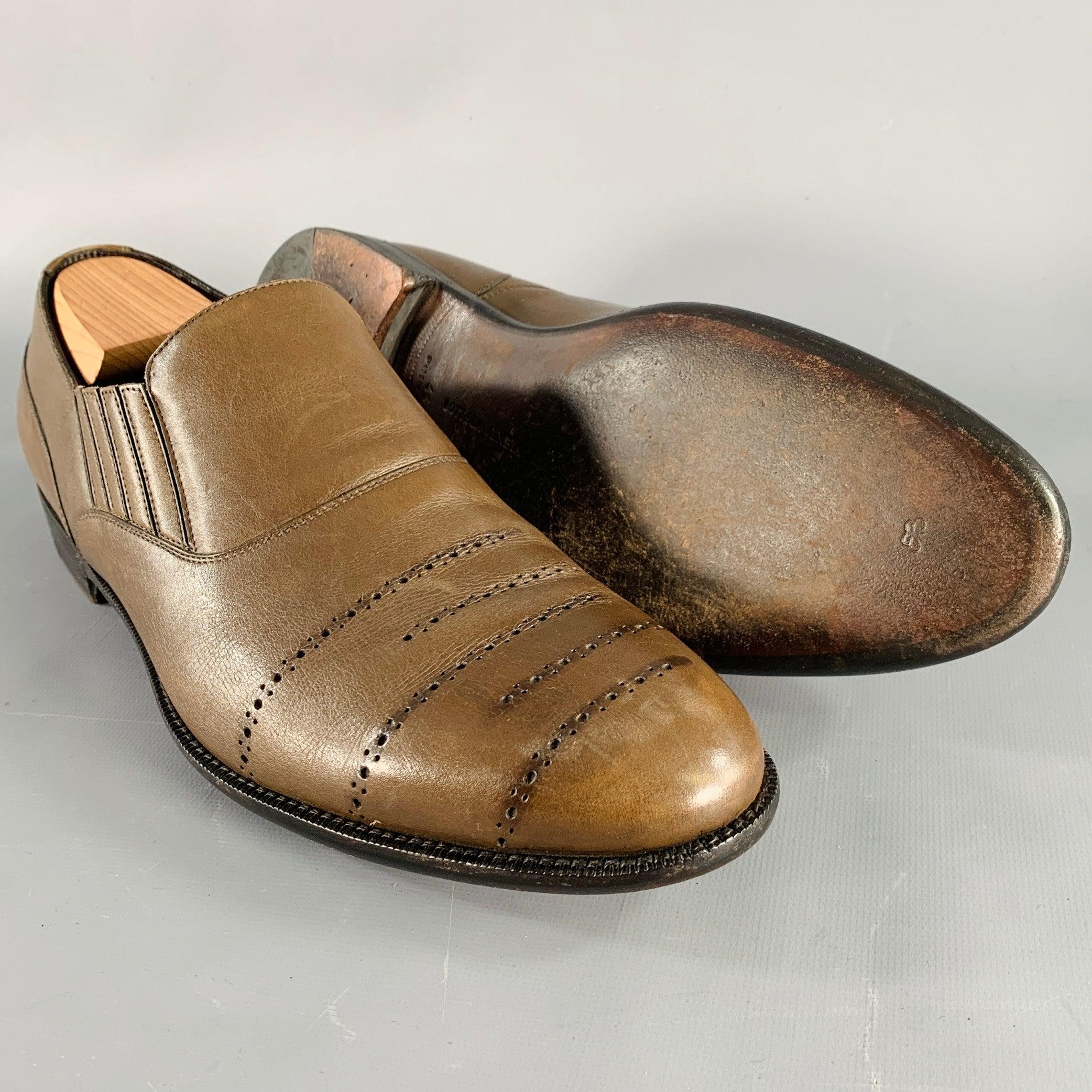 BOTTEGA VENETA Size 11 Brown Perforated Leather Loafers 1