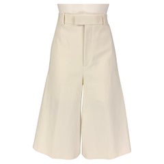 BOTTEGA VENETA Size 2 Cream Linen Wrinkled Wide Leg Dress Pants
