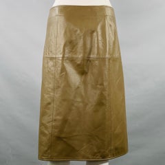 BOTTEGA VENETA Size 2 Green Olive Lambskin Leather Pencil Skirt