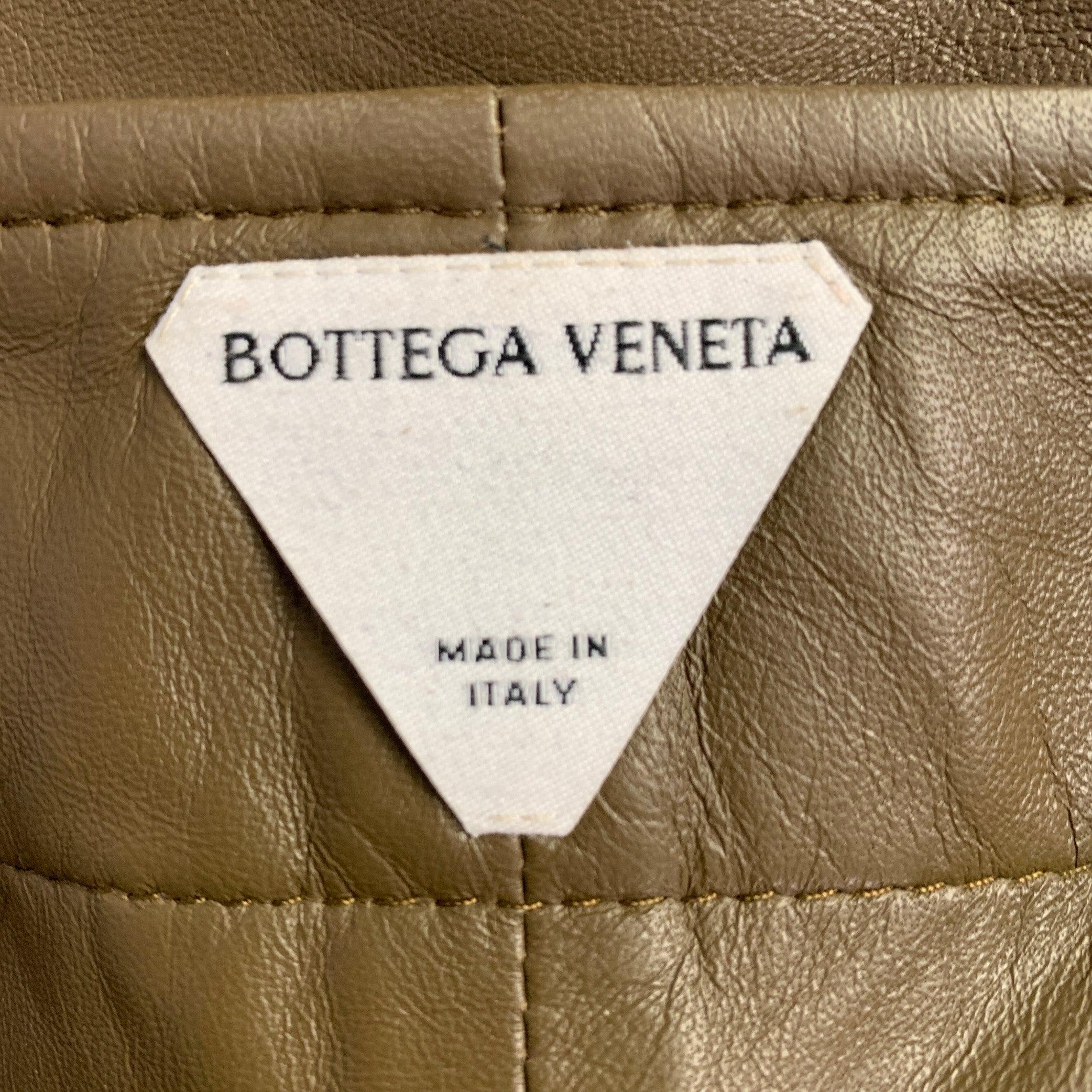 Brown BOTTEGA VENETA Size 2 Green Olive Lambskin Leather Pencil Skirt For Sale