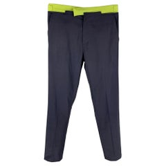 BOTTEGA VENETA Pantalon décontracté en laine à blocs de couleur bleu et vert Taille 32