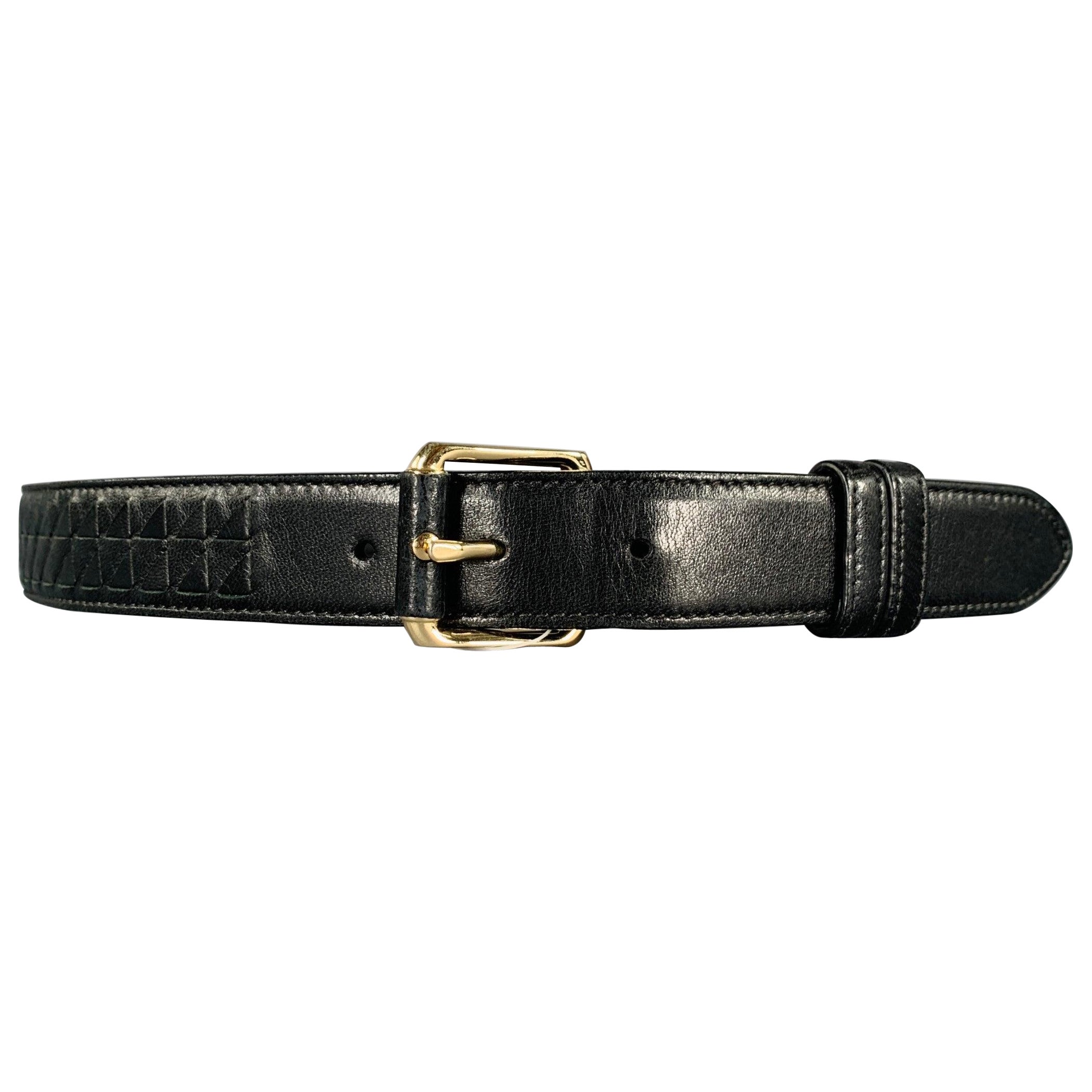 BOTTEGA VENETA Size 34 Black Gold Woven Leather Belt