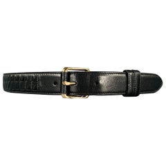 BOTTEGA VENETA Size 34 Black Gold Woven Leather Belt