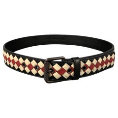 BOTTEGA VENETA Size 34 Black Red White Woven Leather Belt