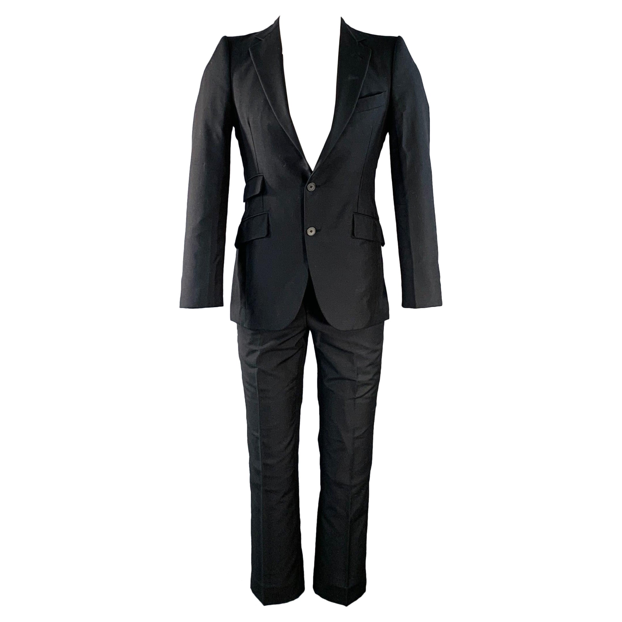 BOTTEGA VENETA Size 34 Black Wool Kid Mohair Notch Lapel Suit