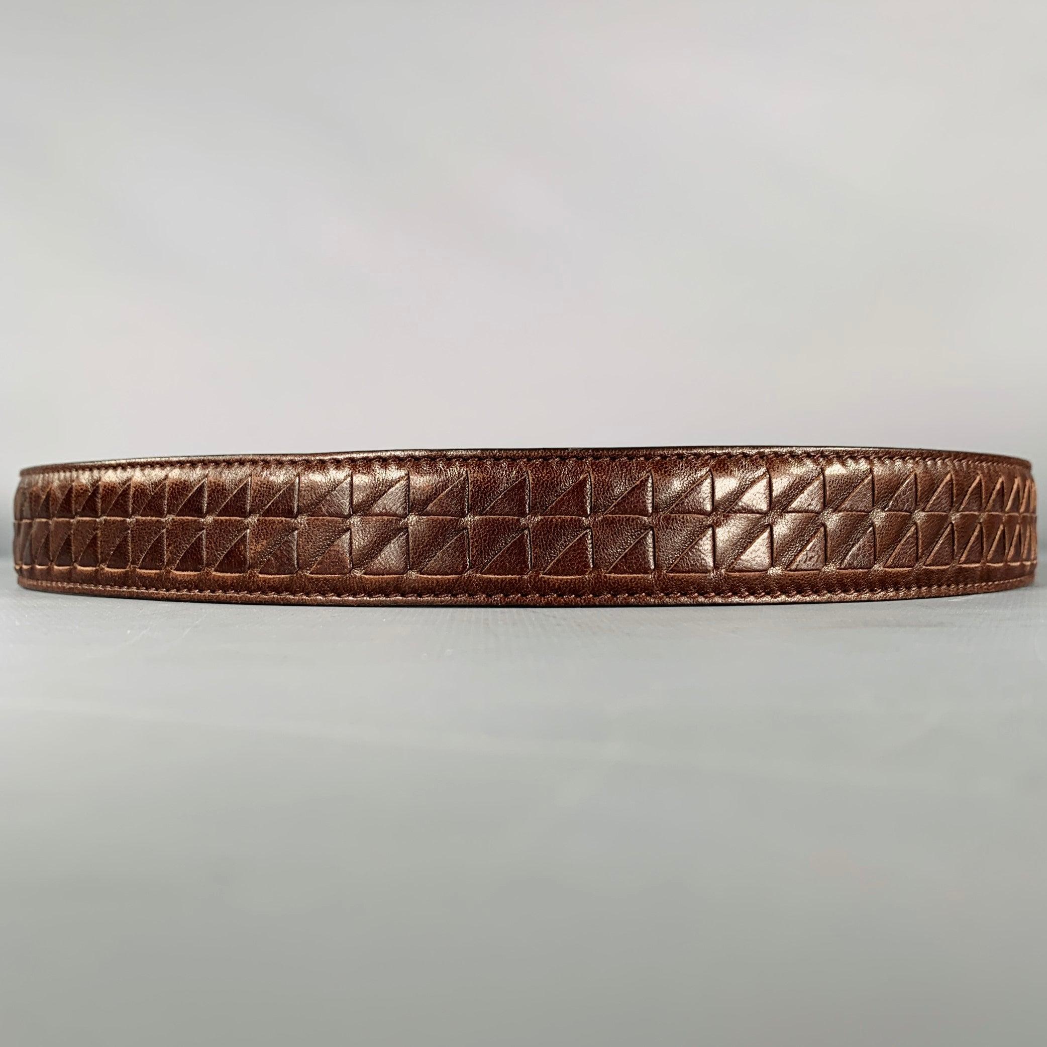 BOTTEGA VENETA Size 34 Brown Gold Woven Leather Belt In Good Condition In San Francisco, CA