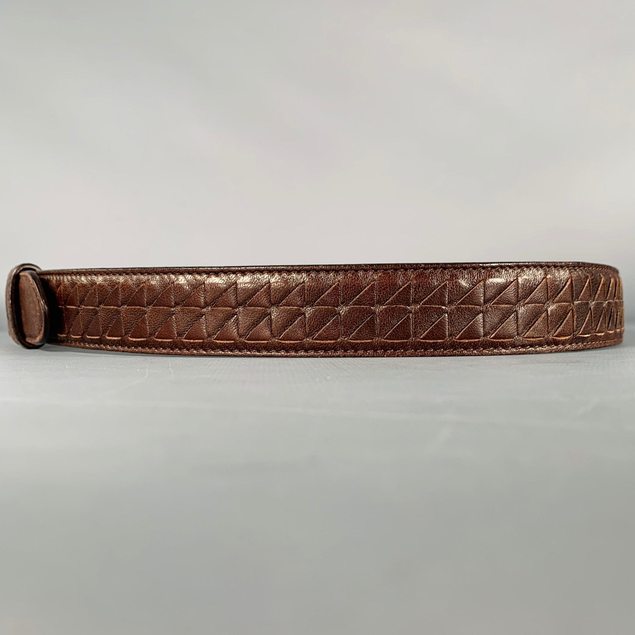 Men's BOTTEGA VENETA Size 34 Brown Gold Woven Leather Belt